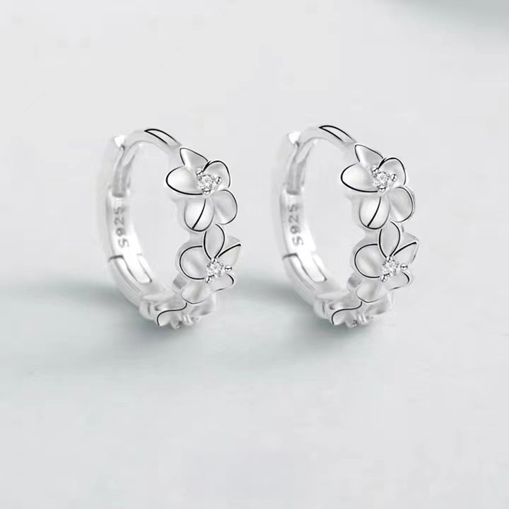 Bridesmaid Gift Set of 5 Camellia Flower Hoop Earrings in 925 Sterling Silver